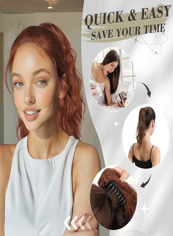 بارسدار وصلة شعر بارسدار بطول 18 بوصة بمشبك على شكل ذيل حصان بني محمر - قطع شعر كثيفة وناعمة ومموجة ومجعدة للنساء، وصلات شعر صناعية بمشبك على شكل ذيل حصان متعدد الطبقات - بني محمر متوسط - Image 5