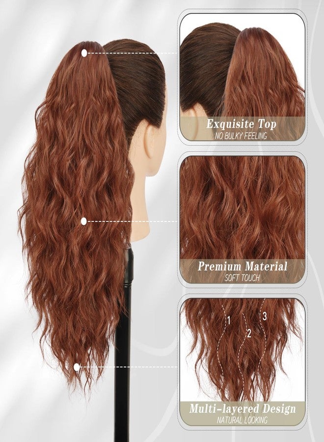 بارسدار وصلة شعر بارسدار بطول 18 بوصة بمشبك على شكل ذيل حصان بني محمر - قطع شعر كثيفة وناعمة ومموجة ومجعدة للنساء، وصلات شعر صناعية بمشبك على شكل ذيل حصان متعدد الطبقات - بني محمر متوسط - Image 3