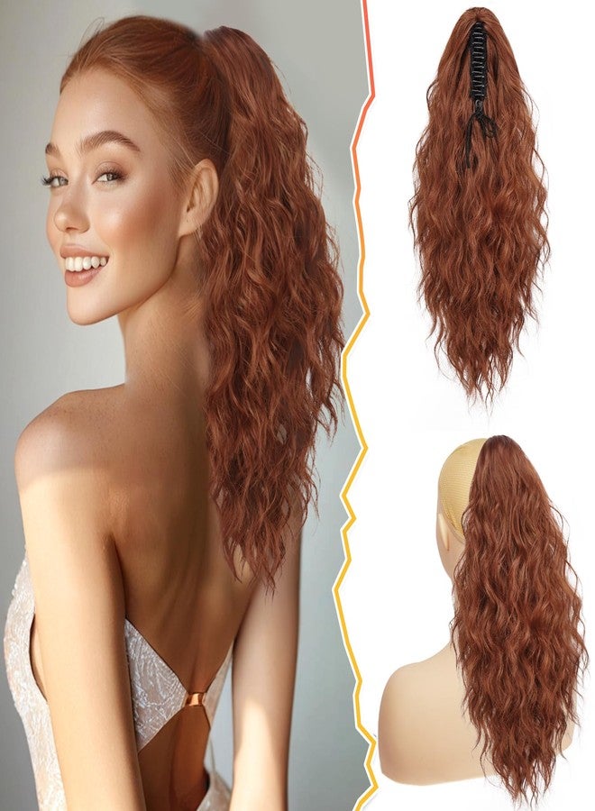 بارسدار وصلة شعر بارسدار بطول 18 بوصة بمشبك على شكل ذيل حصان بني محمر - قطع شعر كثيفة وناعمة ومموجة ومجعدة للنساء، وصلات شعر صناعية بمشبك على شكل ذيل حصان متعدد الطبقات - بني محمر متوسط - Image 1