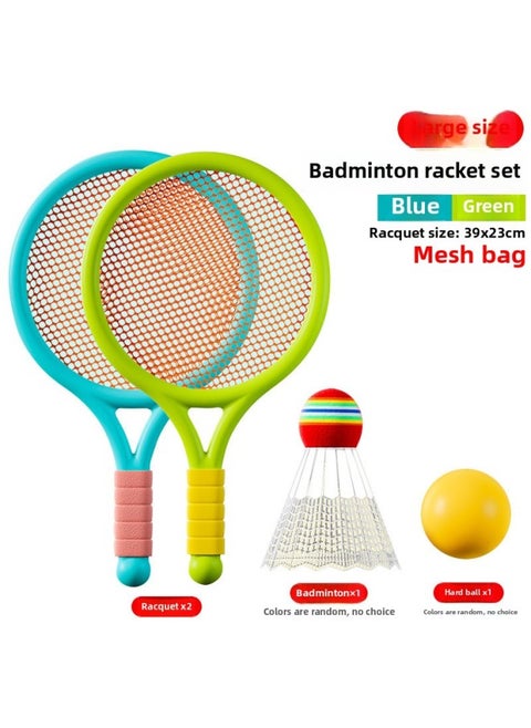 Children's Three-in-one Tennis Racket Leisure Outdoor Sports Badminton Racket Parent-child Interaction Racket Sports Toy Suit-Color:RYB8801 Large 2-in -1 Racket-green Blue