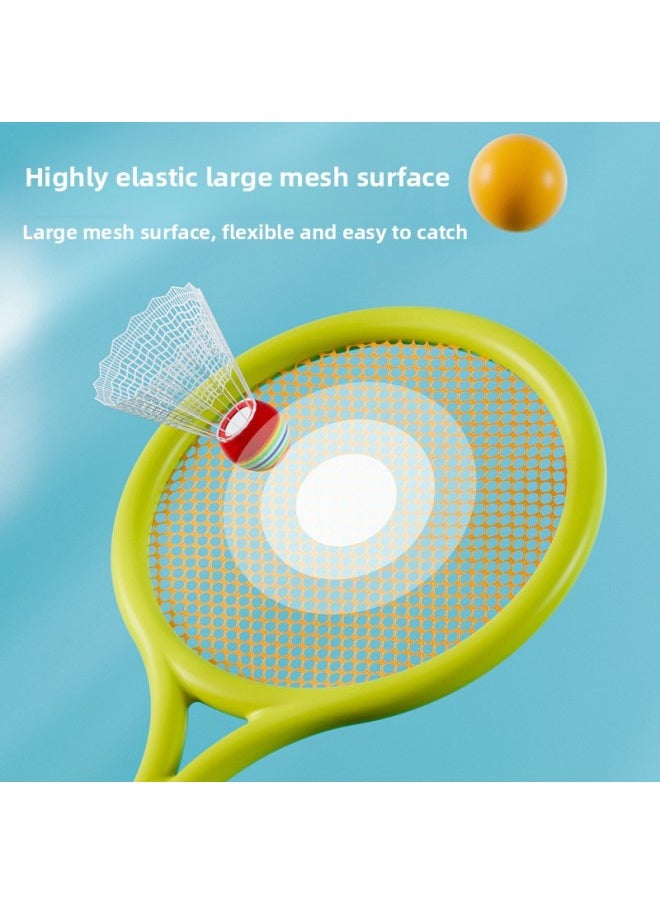 Children's Three-in-one Tennis Racket Leisure Outdoor Sports Badminton Racket Parent-child Interaction Racket Sports Toy Suit-Color:RYB8801 Large 2-in -1 Racket-green Blue