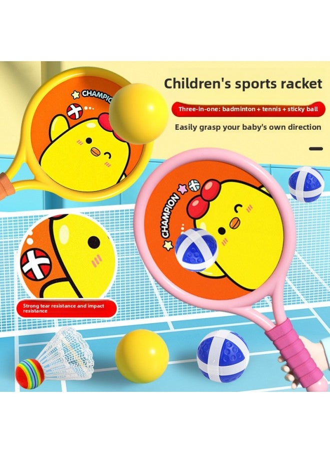 Children's Three-in-one Tennis Racket Leisure Outdoor Sports Badminton Racket Parent-child Interaction Racket Sports Toy Suit-Color:RYB8801 Large 2-in -1 Racket-green Blue