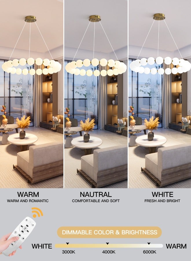 YATAI LIGHTING Modern LED Chandelier, Dimmable Round LED Light Fixture with Adjustable Height, 30W Acrylic Frosted Globe Lighting with Remote Control for Dining Room, Living Room, Hall, and Study Room - Image 2