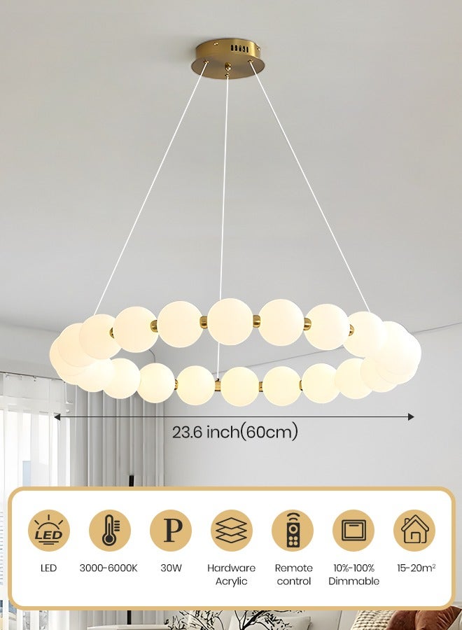 YATAI LIGHTING Modern LED Chandelier, Dimmable Round LED Light Fixture with Adjustable Height, 30W Acrylic Frosted Globe Lighting with Remote Control for Dining Room, Living Room, Hall, and Study Room - Image 3