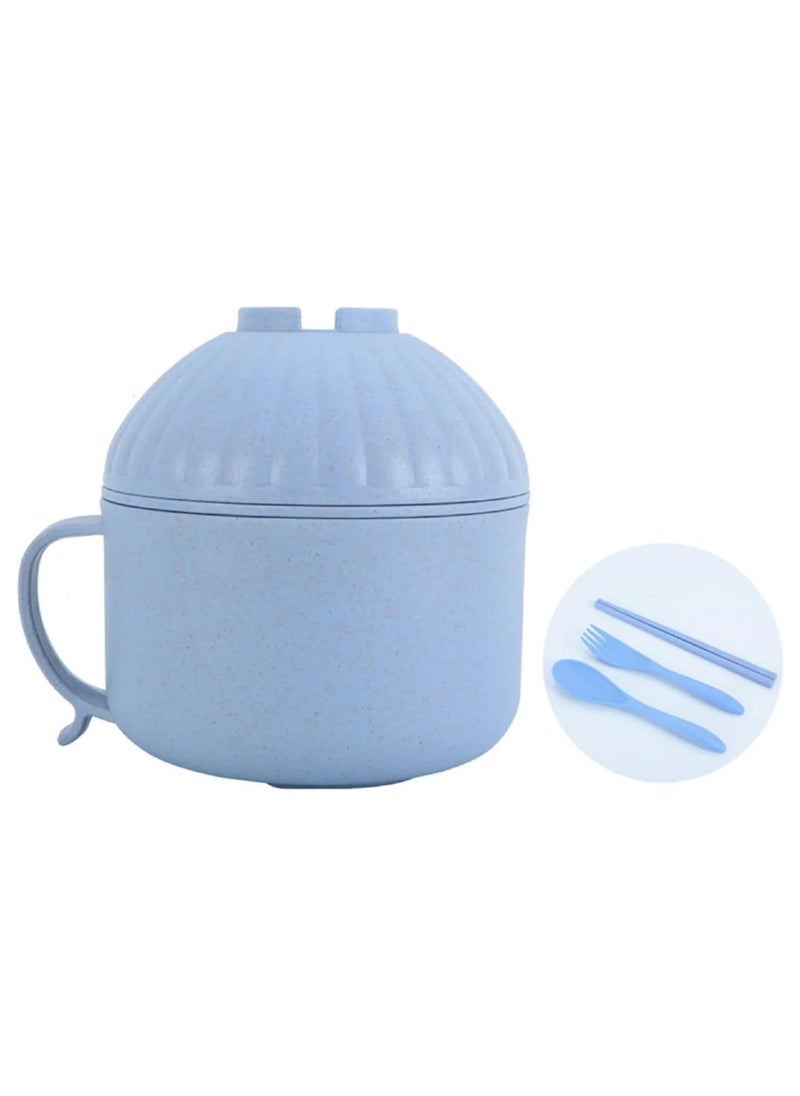 LIMITLESS Lunch Box, Instant Noodle Bowl Instant Noodle Cup With Compartment Microwave Ramen Cooker Bowl, And Chopsticks Cutlery Set Instant Noodle Bucket For Girls and Boys (Blue)  - Image 1