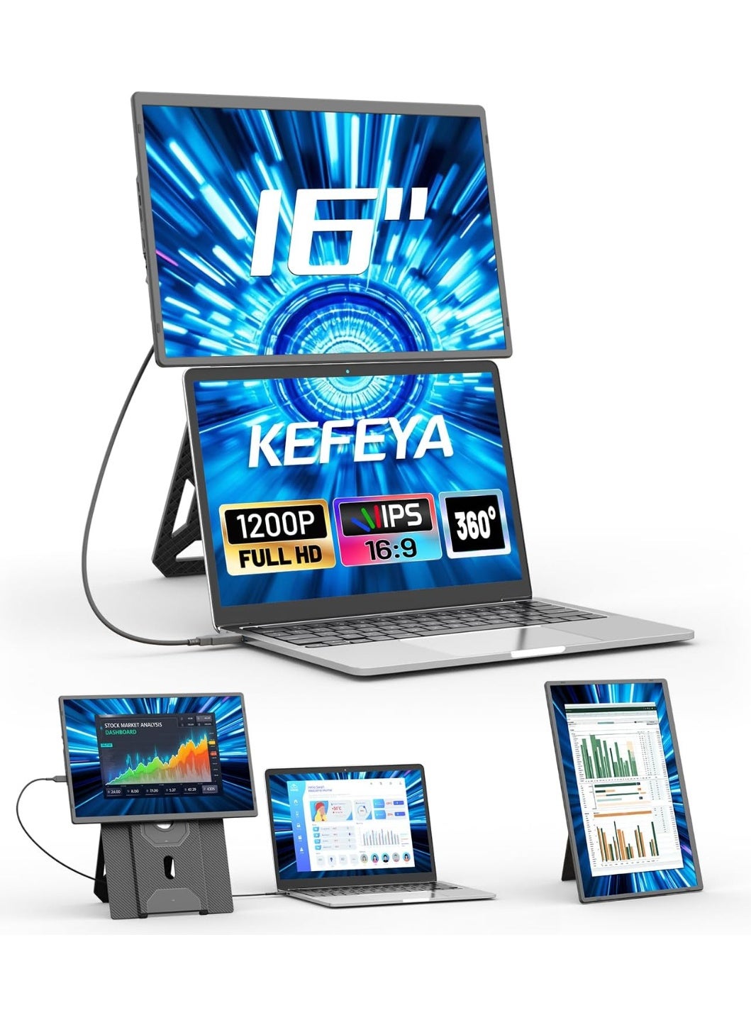 كيفيا KEFEYA Portable Monitor 16 Fhd 1200p Laptop Screen Extender 16 inch