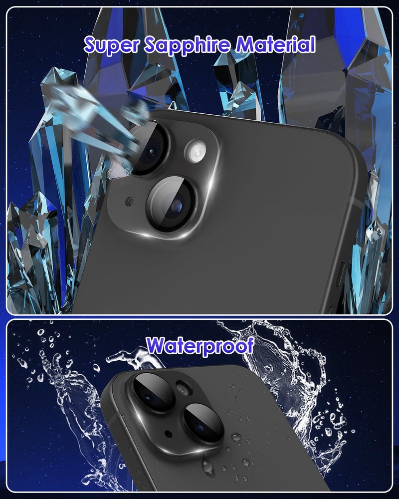 Kanosan Compatible for iPhone 15 Plus/iPhone 15 Camera Lens Protector Metal Plus Aluminium Alloy Ring 9H Tempered Glass Screen Camera Cover Black - Image 4