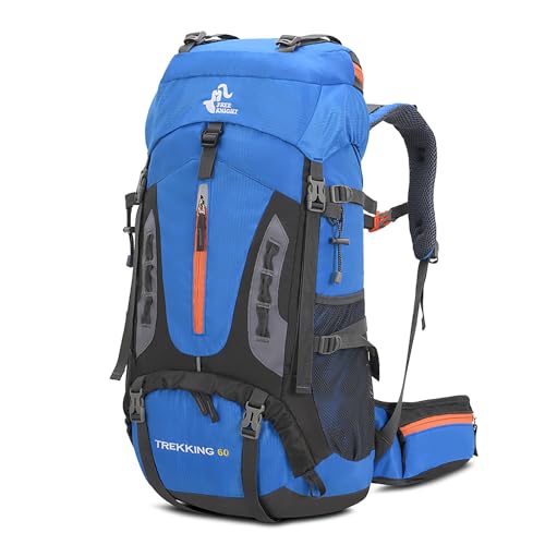 Bseash 60L Hiking Camping Backpack with Rain Cover, Waterproof Large Capacity Outdoor Sport Travel Daypack Climbing Touring (Light Blue) - Image 1