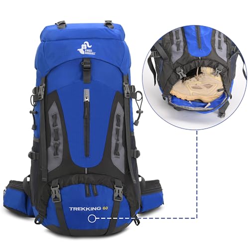 Bseash 60L Hiking Camping Backpack with Rain Cover, Waterproof Large Capacity Outdoor Sport Travel Daypack Climbing Touring (Light Blue) - Image 4