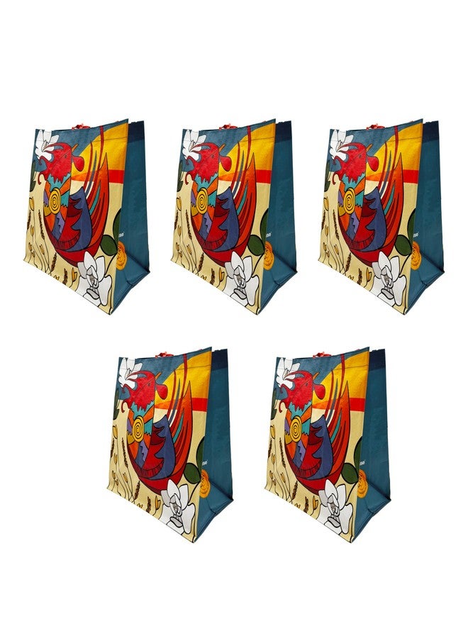 Earthwise Reusable Shopping Bags Extremely Durable Multi Use Large Stylish Fun Foldable Water-Resistant Totes Design - Rooster(Pack of 5) - Image 1