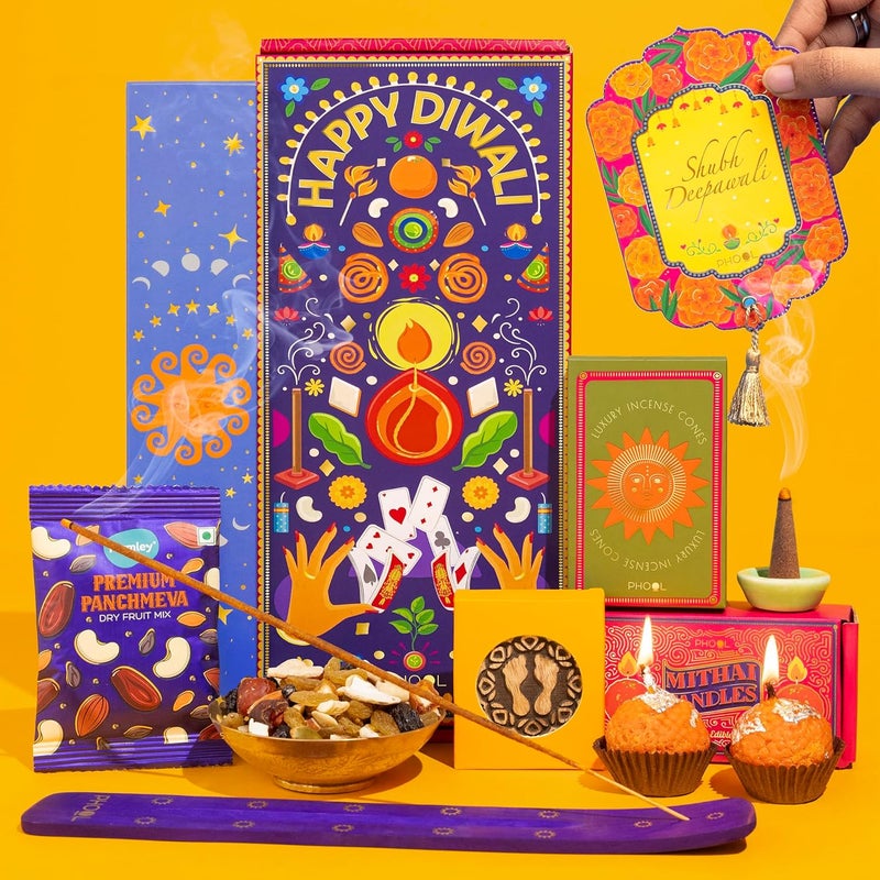 PHOOL LUXURY INCENSE صندوق هدايا فستيفال ديوالي من فهول - سلة احتفالية - Image 1