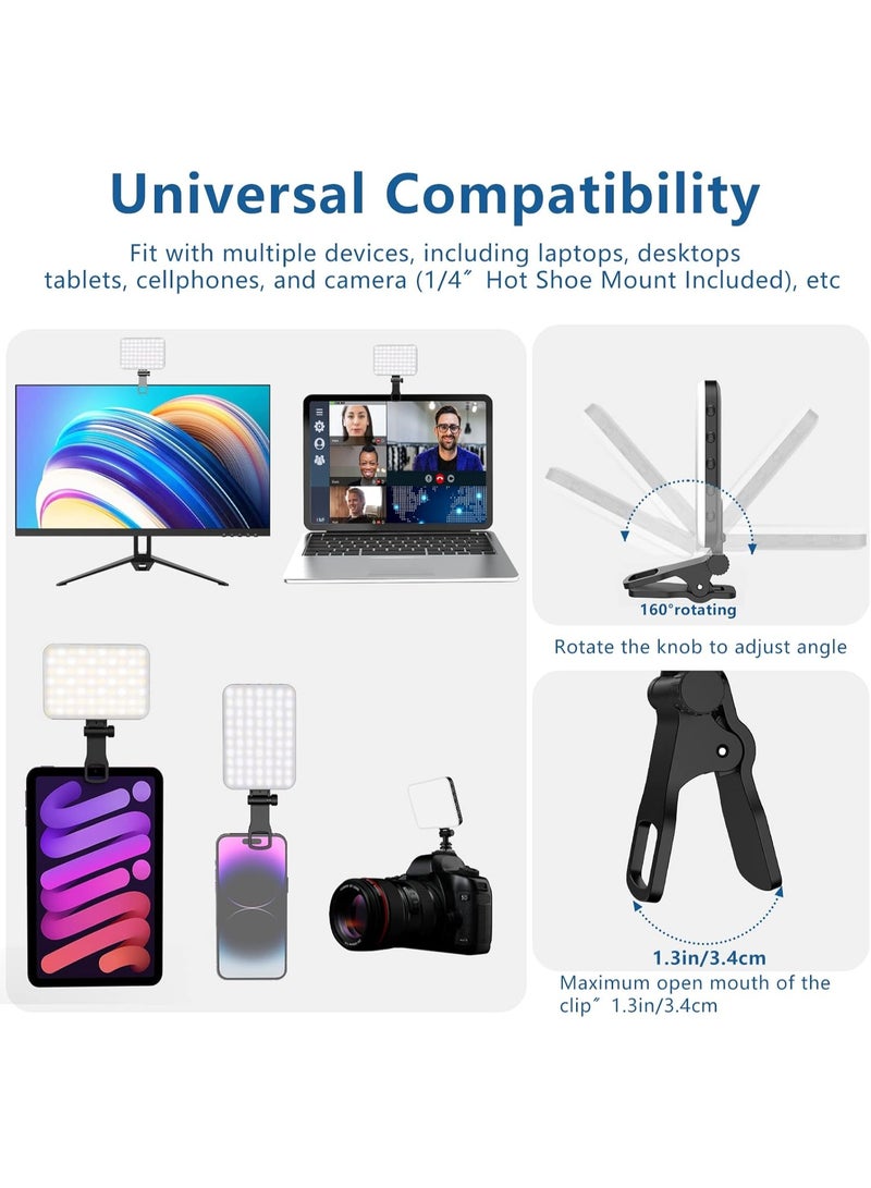 Eworld Rechargeable Selfie Light with 60 LED, Clip-On Portable Video Light, 3 Light Modes for Phone, Laptop & Webcam – Black - Image 2