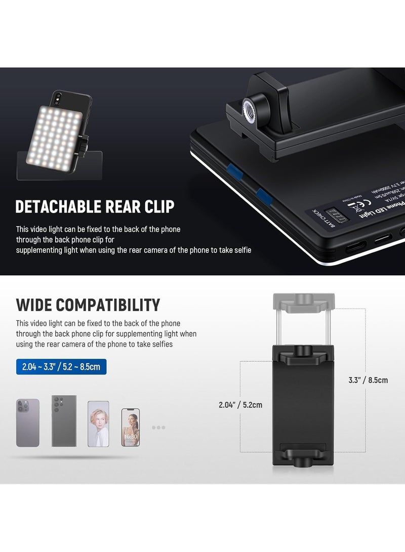Eworld Rechargeable Selfie Light with 60 LED, Clip-On Portable Video Light, 3 Light Modes for Phone, Laptop & Webcam – Black - Image 3
