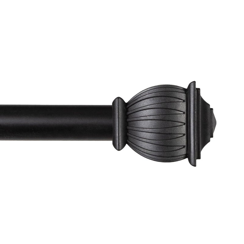 Kenney KN71708 Beckett Soft Square End Standard Decorative Window Curtain Rod, 28-48" Adjustable Length, Black Finish, 5/8" Diameter Steel Tube, 1-Pack