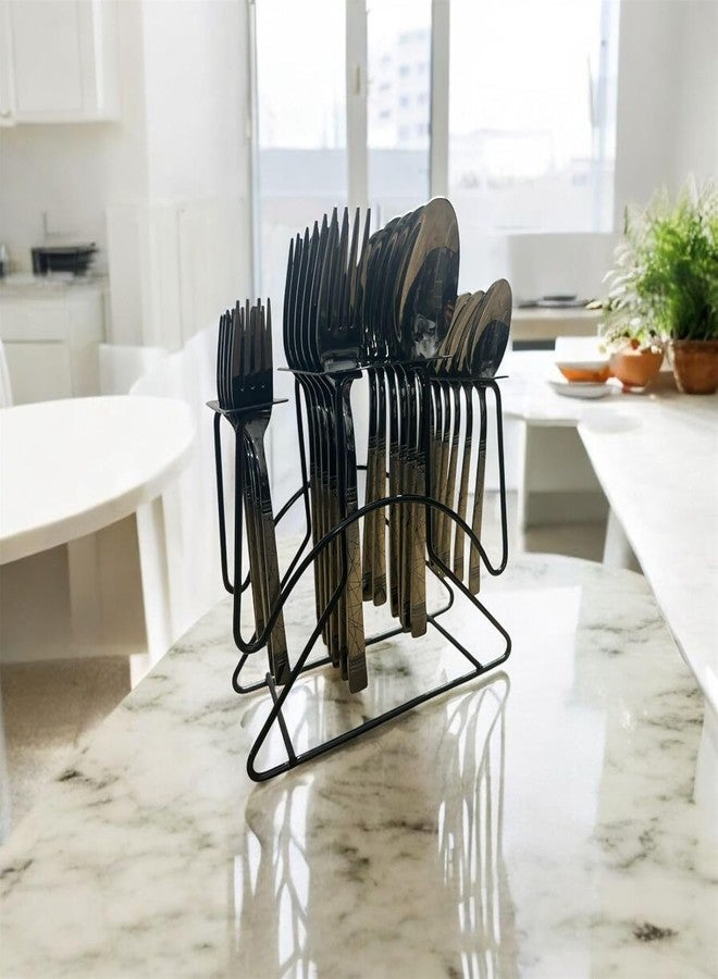 STALLAA Modern Kitchen 24Pieces Cutlery Organizer Stand, Black Metal Wire Utensil Holder for Forks Spoons Knives, Countertop Storage Rack - Image 1