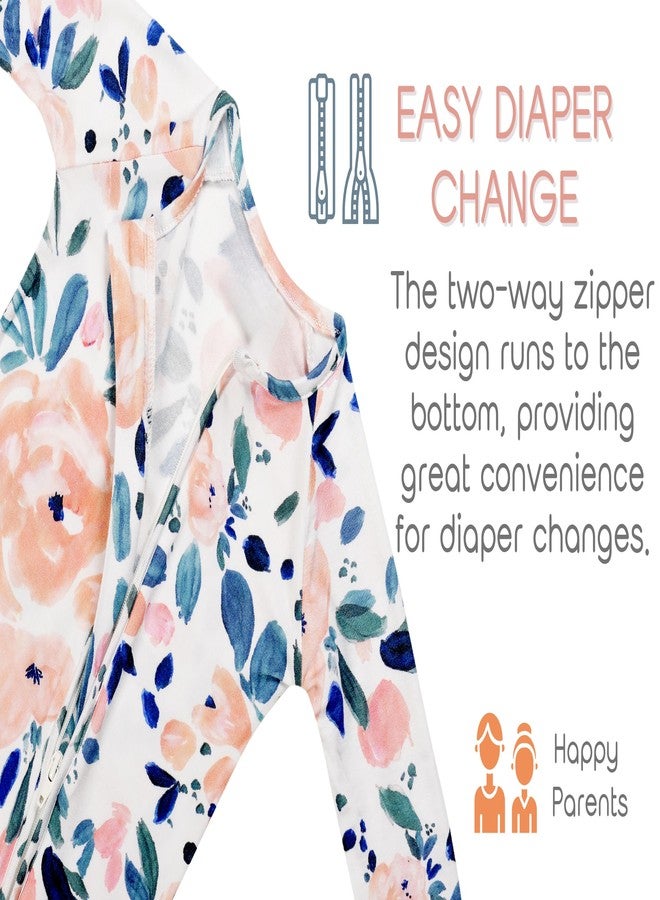 Vollmic Baby Girls Footie Pajamas 0-9 Months Rayon derived from Bamboo Floral Printed Jumpsuit for Newborn Girl 2 Packs (Light Ink Pink, 0-3 Months) - Image 4