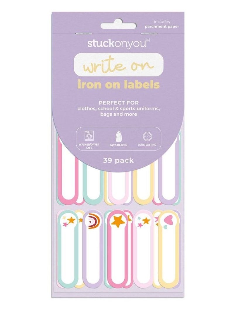 STUCK ON YOU - Stuck on You Iron On Labels, Easy to Iron, Washer/Dryer Safe, and Long Lasting, 39 labels Per Pack, Pastel Party - Image 1