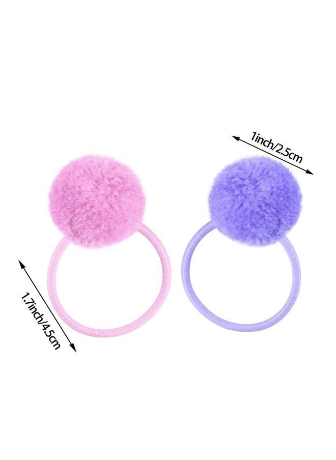 Fishdown 24 Pcs Pom Ball Hair Ties, Fluffy Pom Pom Ball Hair Band for Girls, Toddlers Pigtail Ball Ponytail Holders for Girls