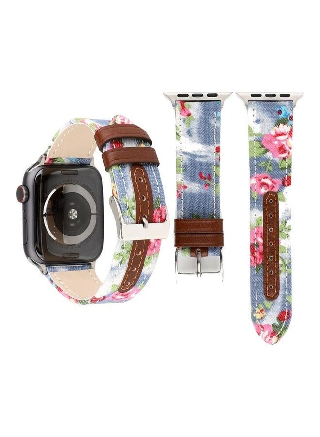 NIBEMINENT Denim Flower Pattern Watch Strap for Apple Series 3 & 2 1 42mm Baby Blue - Image 1