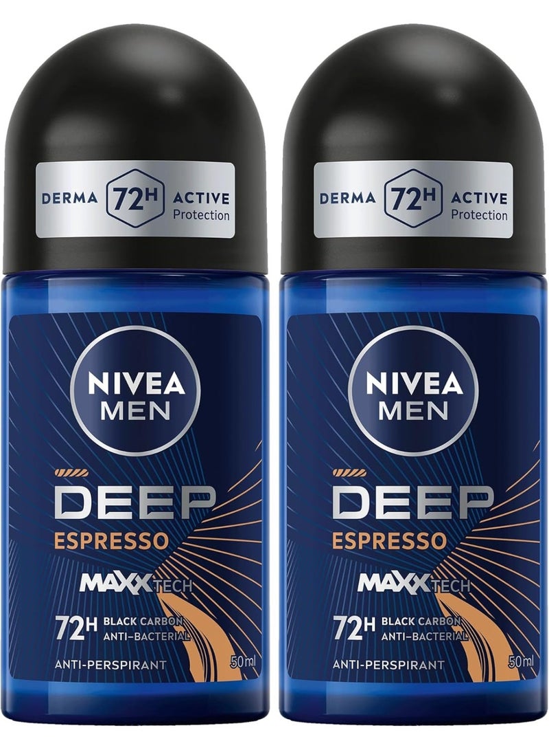 Nivea Deep Espresso Maxxteck Black Carbon Antiperspirant Roll On 50ml x 2 - Image 1
