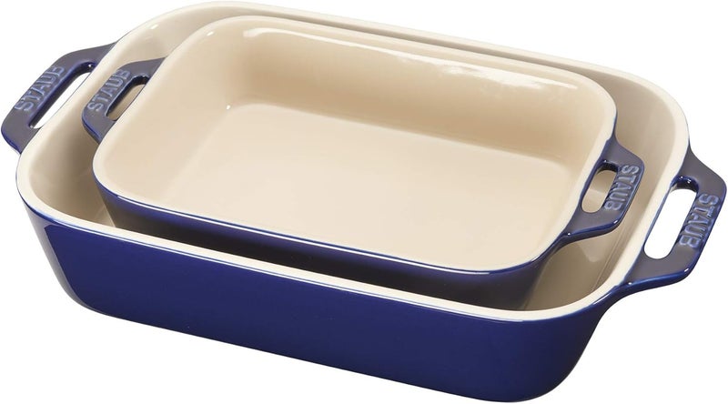 STAUB Ceramic 2-pc Rectangular Baking Dish Set - Dark Blue - Image 1