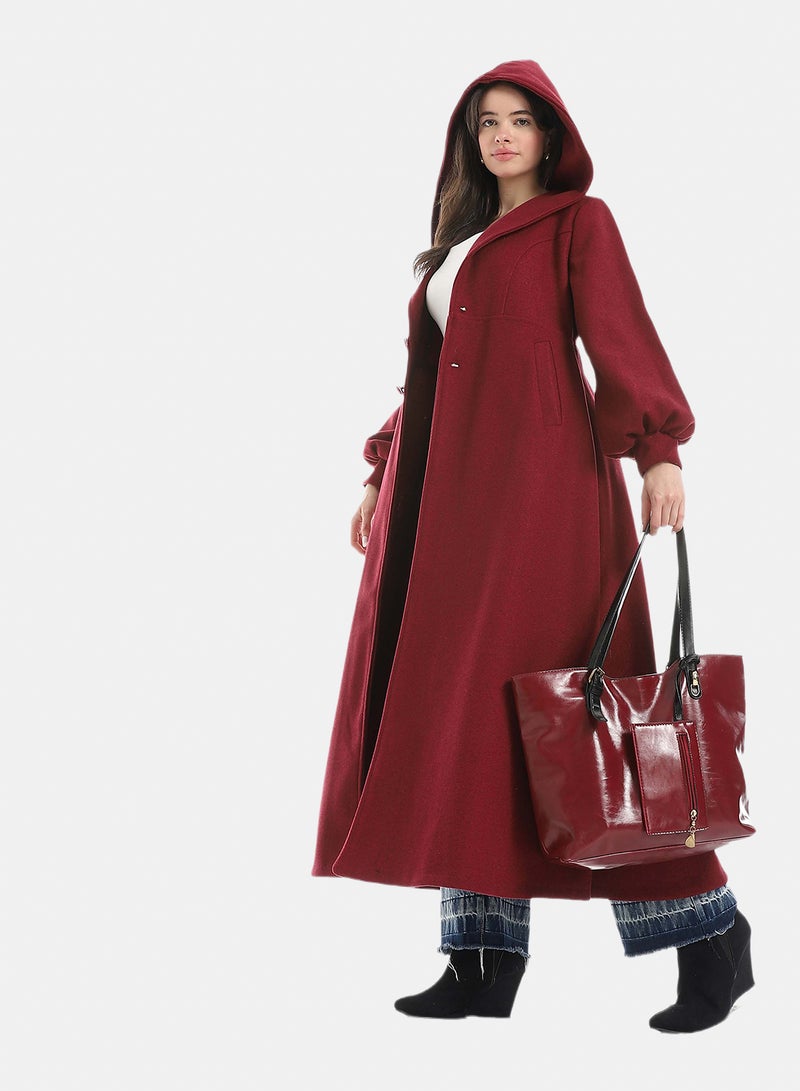 Red Circle Elegant Modest Long Coat - Image 5