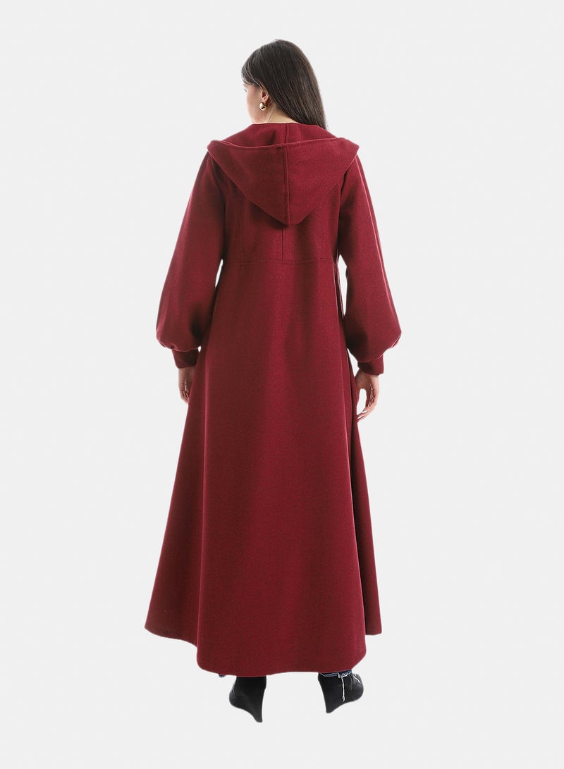 Red Circle Elegant Modest Long Coat - Image 3