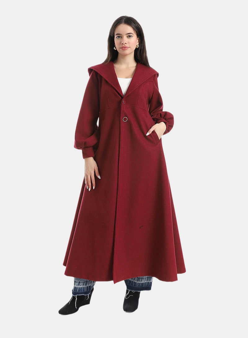 Red Circle Elegant Modest Long Coat - Image 1