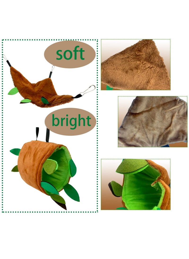 5 Pcs Hamster Hammock Set, Forest Pattern Hanging Bed, Leaf Tunnel and Swing, Cage Accessories for Small Animals, Sugar Glider, Squirrel, Hamster Playing and Sleeping