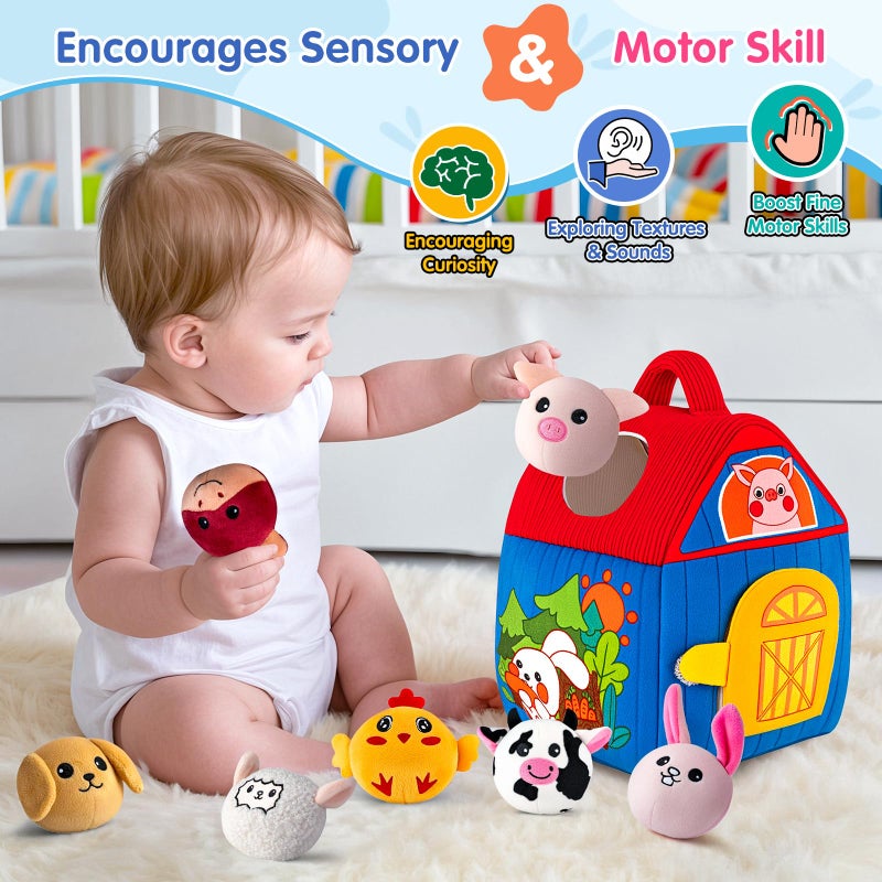 SAIMAND Baby Toys 6-12 Months, Barn with Stuffed Farm Animals, Montessori Toy for Babies, Sensory Toys for Toddlers 1-3, Portable Baby Farmhouse Toy, Birthday Gift for Infants & Toddlers - Image 5