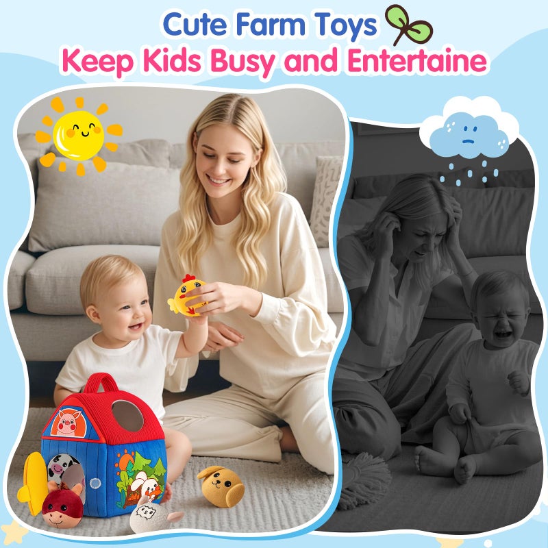 SAIMAND Baby Toys 6-12 Months, Barn with Stuffed Farm Animals, Montessori Toy for Babies, Sensory Toys for Toddlers 1-3, Portable Baby Farmhouse Toy, Birthday Gift for Infants & Toddlers - Image 4