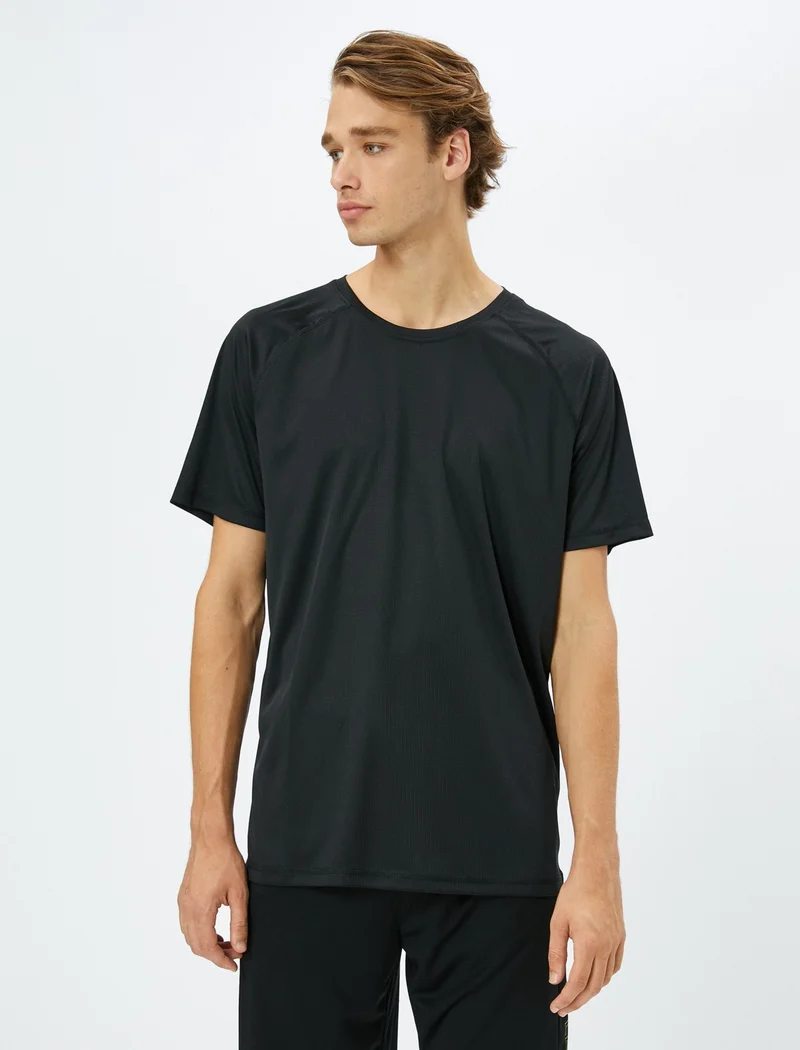 كوتون Basic Sports T-Shirt Raglan Sleeve Crew Neck Textured