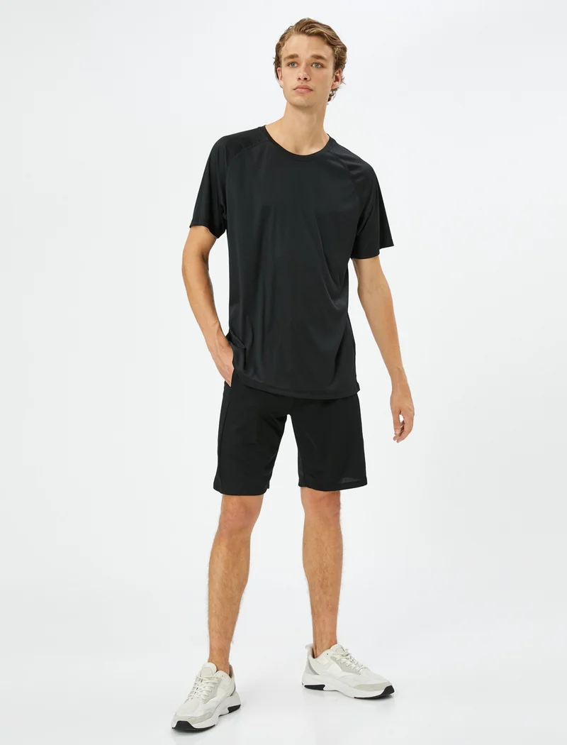 كوتون Basic Sports T-Shirt Raglan Sleeve Crew Neck Textured