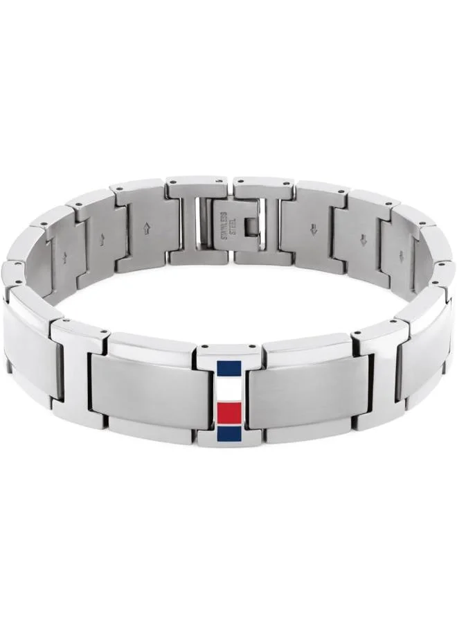 TOMMY HILFIGER Jewelry Men's Link Bracelet in Stainless Steel with the Iconic TH Flag