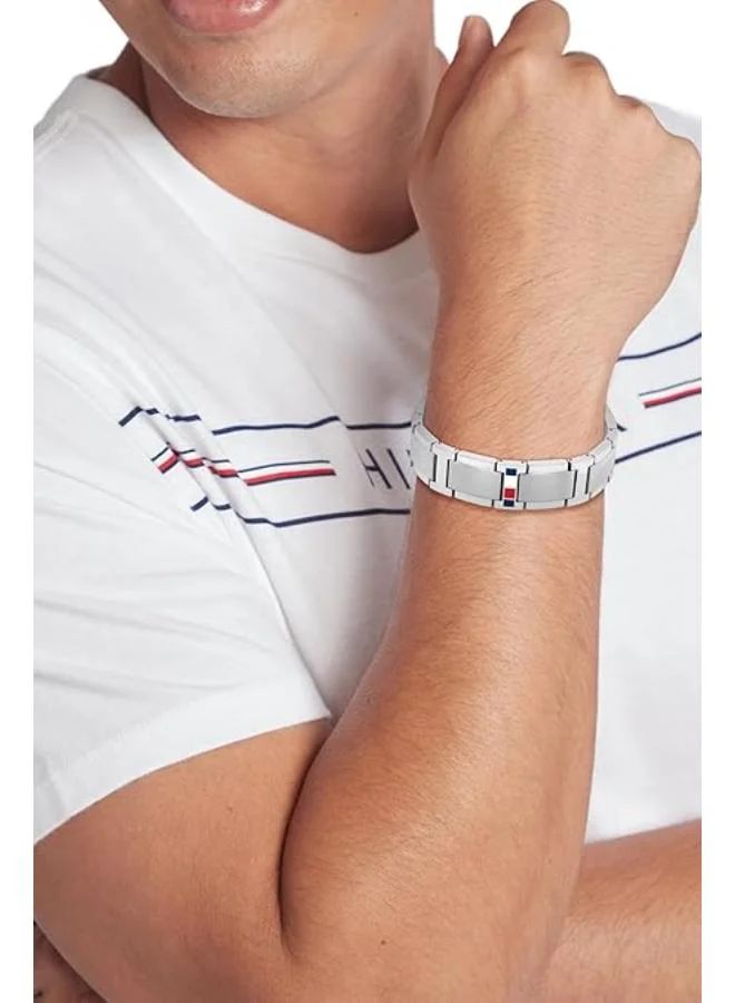 TOMMY HILFIGER Jewelry Men's Link Bracelet in Stainless Steel with the Iconic TH Flag