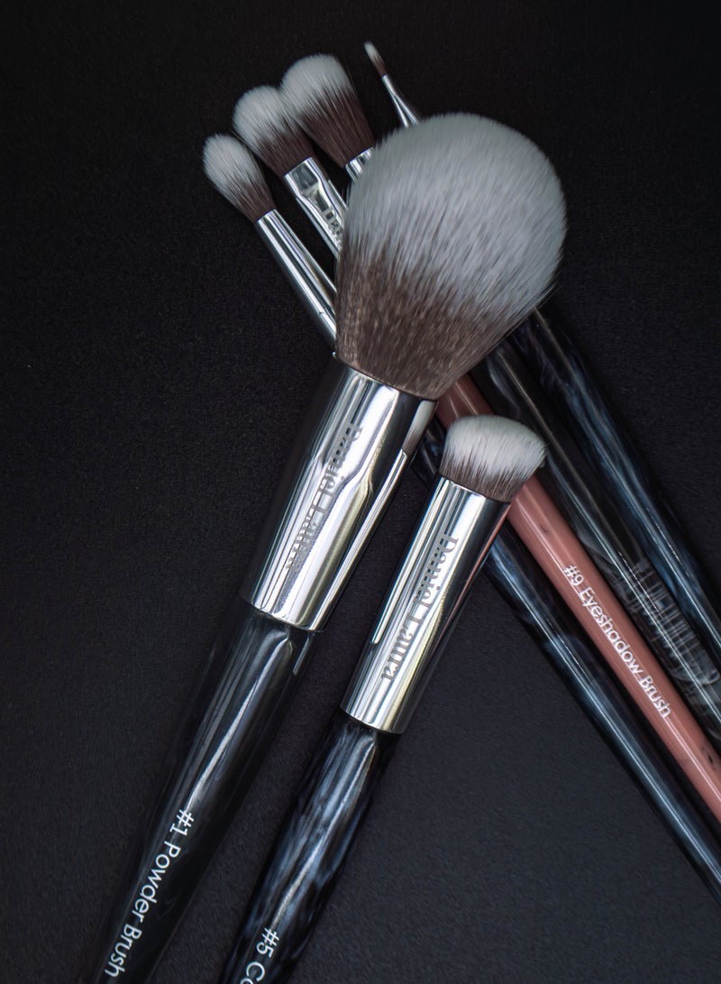 Daniel Laura Professional Makeup Brush Set, 12 Pieces, balck gray rose resin handlr, Synthetic Hair, resin handles, Soft Vegan Bristles for Foundation, Eyeshadow, Blush & Contour, Blending - Image 2