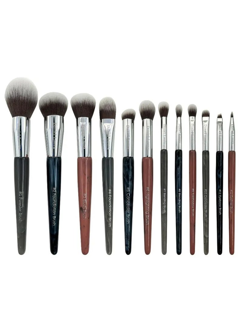 Daniel Laura Professional Makeup Brush Set, 12 Pieces, balck gray rose resin handlr, Synthetic Hair, resin handles, Soft Vegan Bristles for Foundation, Eyeshadow, Blush & Contour, Blending - Image 1