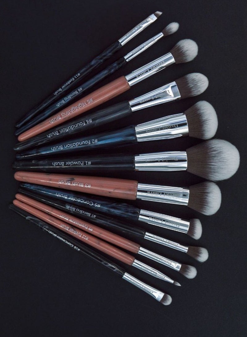 Daniel Laura Professional Makeup Brush Set, 12 Pieces, balck gray rose resin handlr, Synthetic Hair, resin handles, Soft Vegan Bristles for Foundation, Eyeshadow, Blush & Contour, Blending - Image 3
