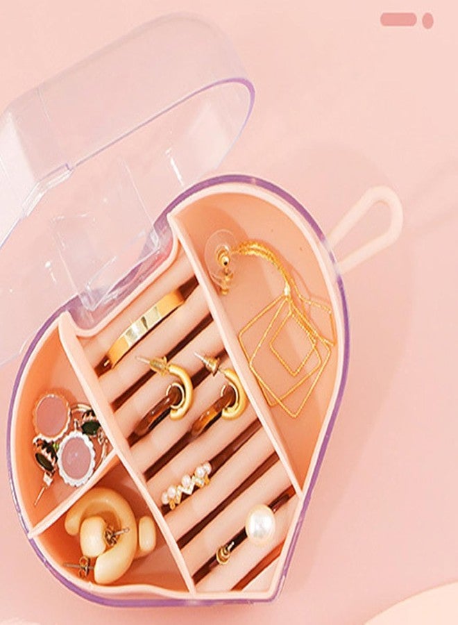 Hidak Heart Shape Jewelry Organizer Four Section Ring Holder for Travel and Trip Acrylic Transparent Mini Storage Organizer Portable Display Storage Box For Rings Earrings (Pink) - Image 2