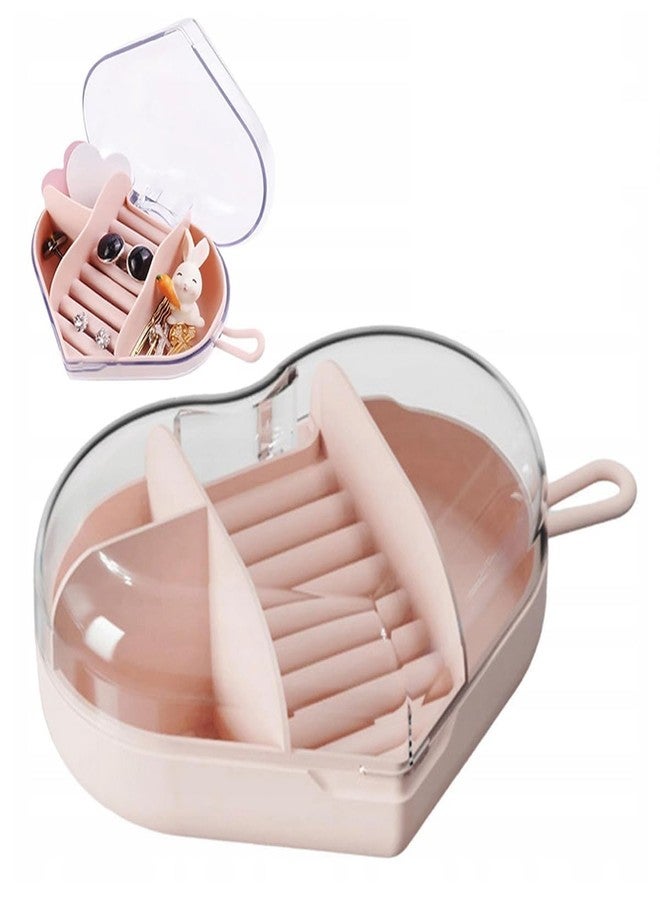 Hidak Heart Shape Jewelry Organizer Four Section Ring Holder for Travel and Trip Acrylic Transparent Mini Storage Organizer Portable Display Storage Box For Rings Earrings (Pink) - Image 1