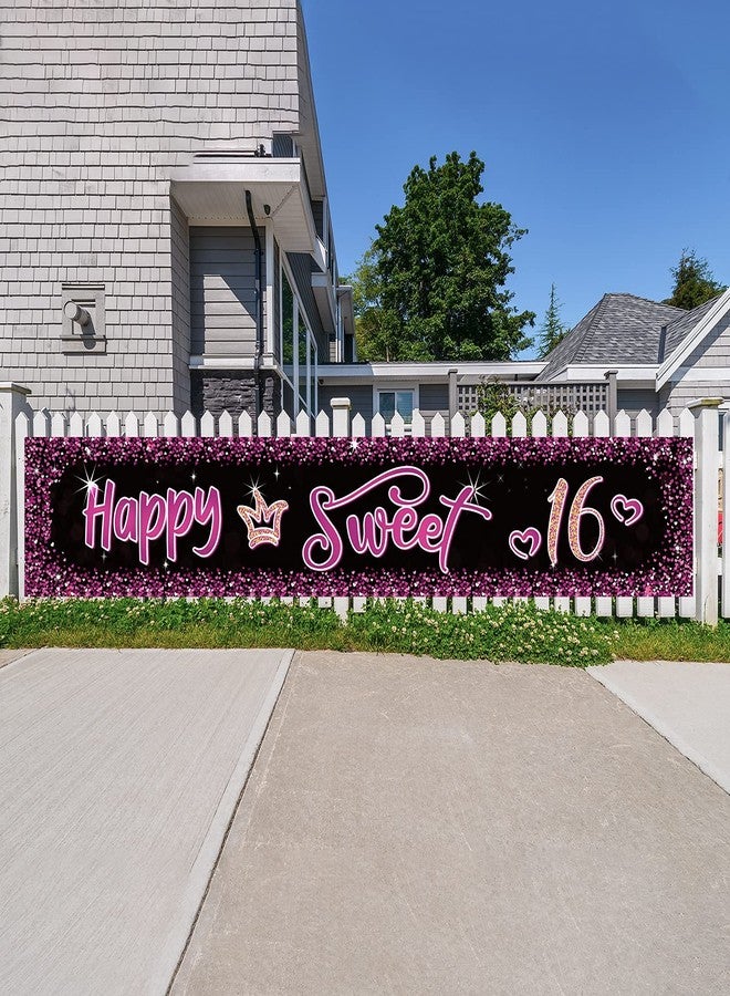 Helewilk Happy Sweet 16 Large Banner Backdrop, 16 and Fabulous, Happy 16th Birthday Party Outdoor Sign, Cheers to 16 Years Birthday Party Decorations Supplies - Image 3