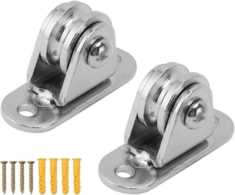 Small Pulley Block, Stainless Steel Fixed Pulley, Silent Roller Wheel for DIY Equipment, Wall Mounted Pulley with Screws and Expansion Tubes, Heavy Duty Pulley Block for Wire (2pcs) - Image 1