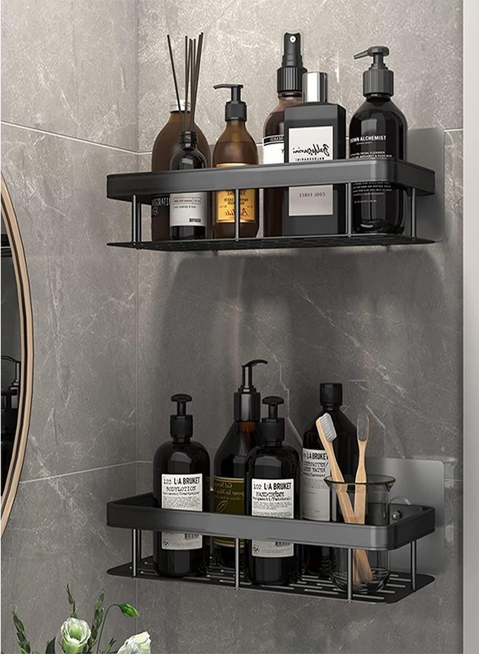 BATHROOM SHELF, SET OF 2, SHOWER CADDY, NO-DRILLING BATHROOM ORGANIZER, SELF-ADHESIVE BATHROOM SHELVES, ALUMINUM METAL SHOWER RACKS, WALL MOUNTED BATHROOM RACK (BLACK).