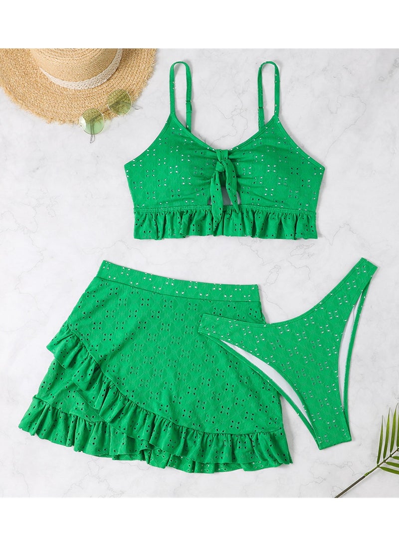 3pcs solid color swimsuit bikini swimsuit set - Image 2