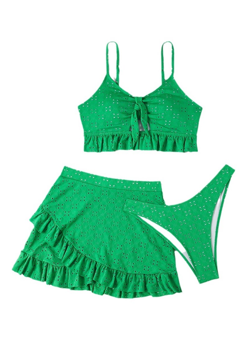 3pcs solid color swimsuit bikini swimsuit set - Image 1
