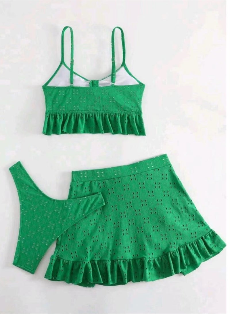 3pcs solid color swimsuit bikini swimsuit set - Image 3