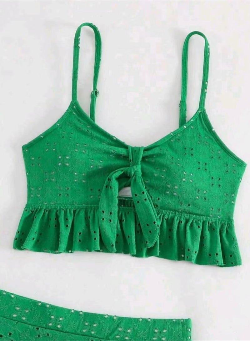 3pcs solid color swimsuit bikini swimsuit set - Image 5