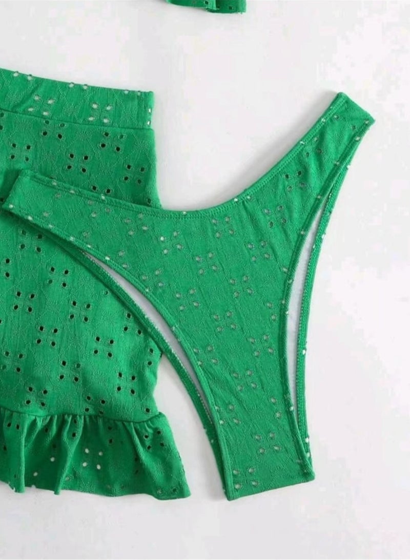 3pcs solid color swimsuit bikini swimsuit set - Image 4