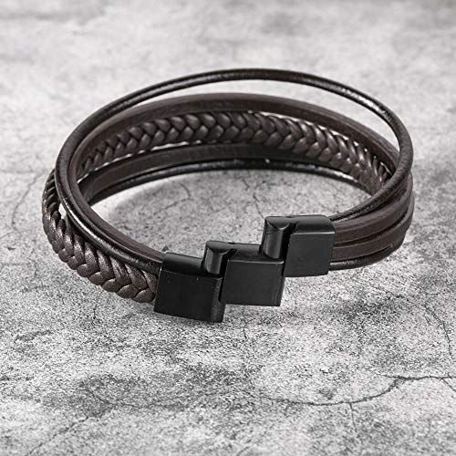 murtoo Mens Leather Bracelet with Clasp Cowhide Multi-Layer Braided Leather Mens Bracelet - Image 4