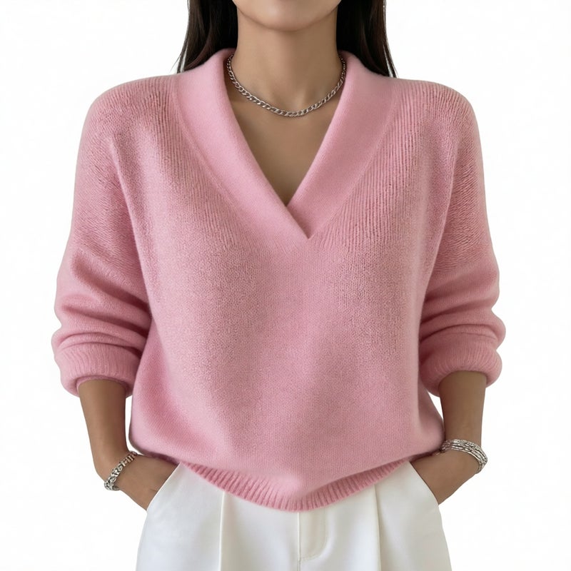 Women's Knit V-Neck Loose Sweater Casual Long Sleeve Pullover - Image 3